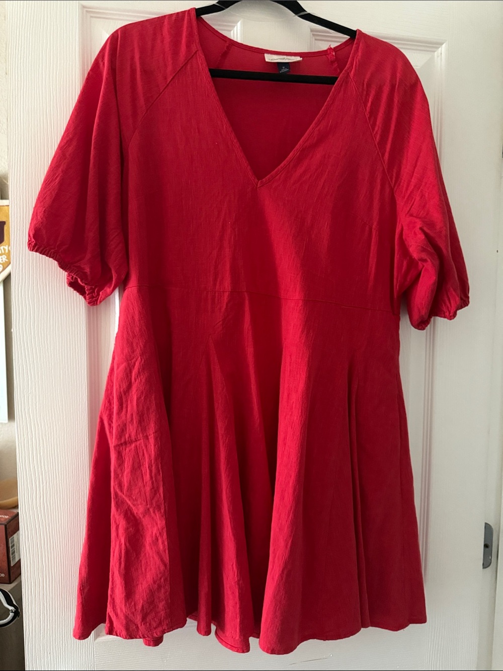 Universal Thread Red V-Neck Short Puff Sleeve Dress